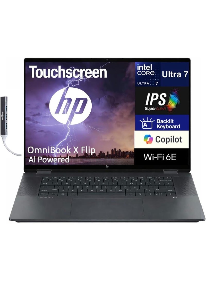 HP OmniBook X Flip 16" 2-in-1 Copilot+ AI PC Laptop,32GB RAM 2TB SSD, 2K 400nits Touch, Intel Evo 8-Core Ultra 7 258V(>Ultra 9 185H), Backlit KB, Win11 Home English Eclipse Gray - Image 1