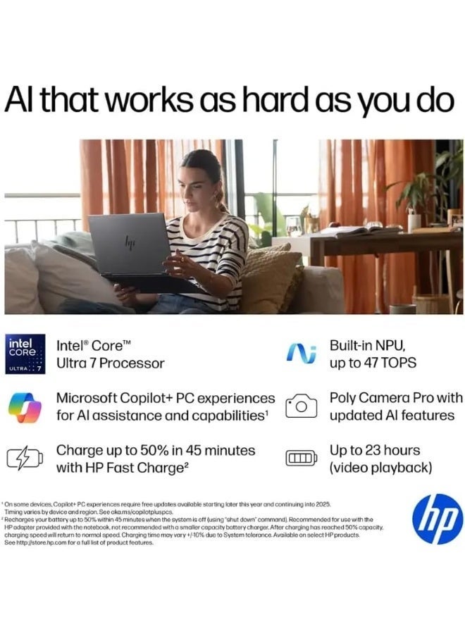 HP OmniBook X Flip 16" 2-in-1 Copilot+ AI PC Laptop,32GB RAM 2TB SSD, 2K 400nits Touch, Intel Evo 8-Core Ultra 7 258V(>Ultra 9 185H), Backlit KB, Win11 Home English Eclipse Gray - Image 2