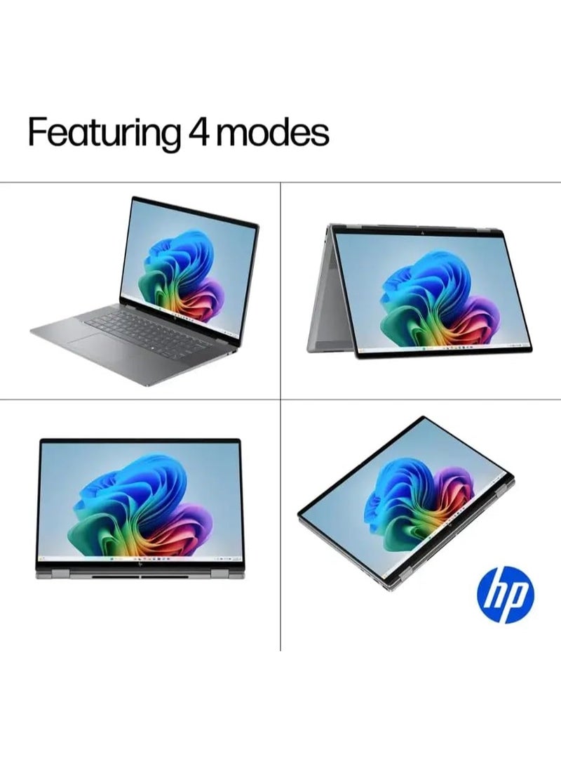HP OmniBook X FILP Copilot+ PC 16 inch 2K Touch 2-in-1 Touchs Laptop, AMD Ryzen AI 5 340, 16GB DDR5 RAM, 1TB SSD, Backlit KB, Copilot+ PC, Windows 11 Home, Meteor Silver, 16-ar0013dx English Meteor Silver - Image 3