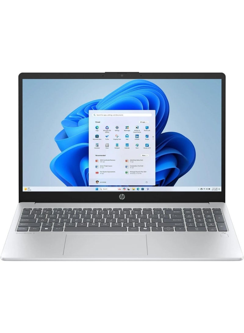 HP OmniBook 3 Copilot+ 15.6" FHD Touch Laptop, AMD Ryzen 5 AI 5 330, 16GB DDR5 RAM, 512GB SSD, AI Smart Features, Wi-Fi 6, Windows 11 Home, Glacier Silver, 2025 English Glacier Silver - Image 1