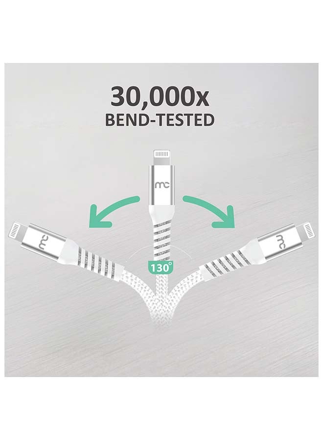 ماي كاندي كابل شحن ونقل بيانات USB-A إلى لايتنينج معتمد MFi بطول 1.2 متر وقدرة 18 واط، أبيض - Image 4