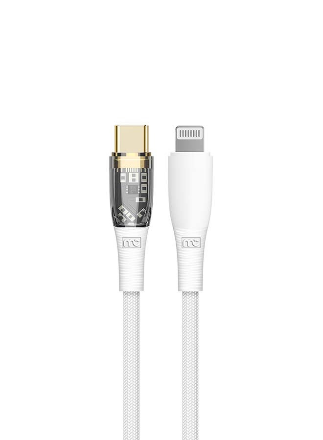 ماي كاندي C-B210TR كابل شفاف USB-C إلى لايتنينج معتمد MFi للشحن السريع 60 واط بطول 1.2 متر، أبيض - Image 1