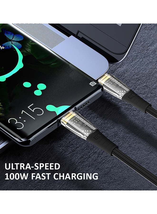 ماي كاندي C-B200TR كابل شفاف USB-C إلى USB-C للشحن السريع 100 واط بطول 1.2 متر، أسود - Image 3