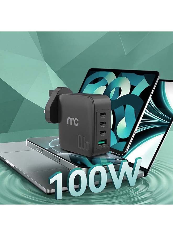 ماي كاندي شاحن السفر Gtc-D200 Gan 100W 4 منافذ شاحن سريع للجدار للكمبيوتر المحمول والهاتف المحمول، أسود - Image 4