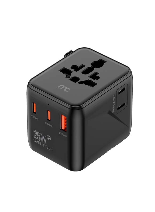 ماي كاندي محول سفر عالمي 25 واط Gan III مع 2 منفذ USB-C و USB-A، قابس عالمي، أسود - Image 4