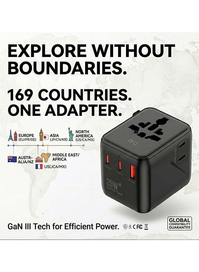 ماي كاندي محول سفر عالمي 25 واط Gan III مع 2 منفذ USB-C و USB-A، قابس عالمي، أسود - Image 5