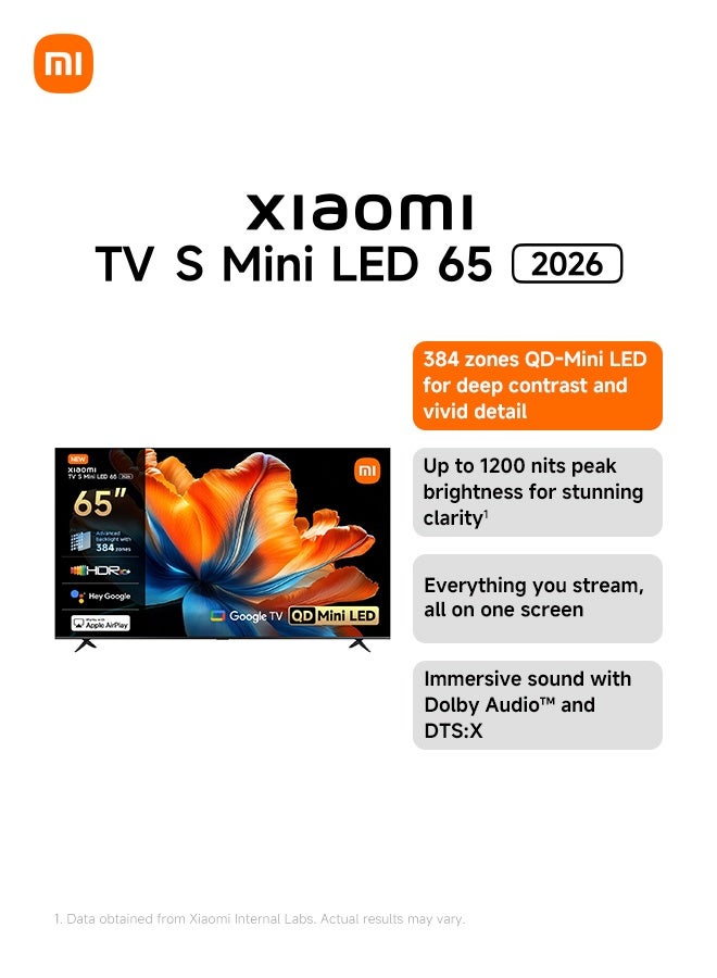 Xiaomi TV S Mini LED 65" 2026, QLED Mini LED, 4K UHD, Smart TV with Google TV, HDR10+, Triple Tuner, DVB T2, 60Hz with 120Hz Game Boost Mode, MEMC, Dolby Audio, Airplay 2 L65MC-SME Black - Image 2