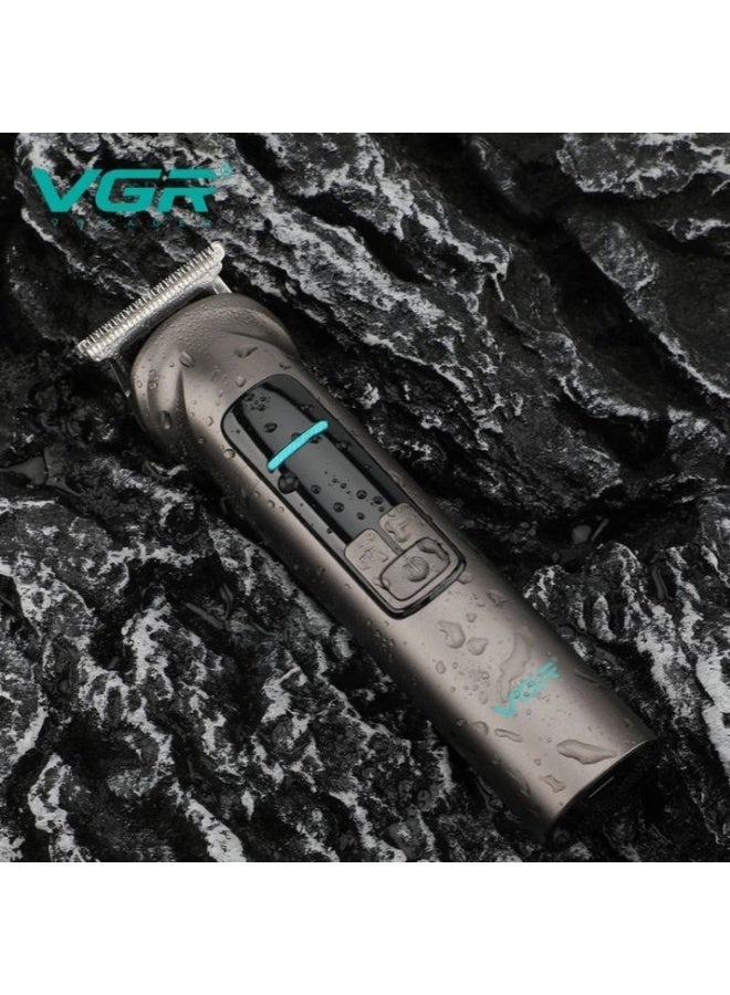 في جي آر V-096 مجموعة قص الشعر الاحترافية IPX7، مجموعة العناية المقاومة للماء 14 في 1 بتصميم معدني، مدة تشغيل 150 دقيقة، محرك 7000 دورة في الدقيقة، شاشة رقمية، شحن USB، قاعدة - Image 3