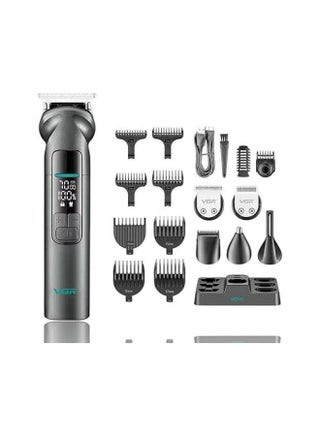 V-096 IPX7 Professional Hair Trimmer Kit, 14-in-1 Waterproof Grooming Set with Metal Design, 150-Min Runtime, 7000 RPM Motor, Digital Display, USB Charging, Stand