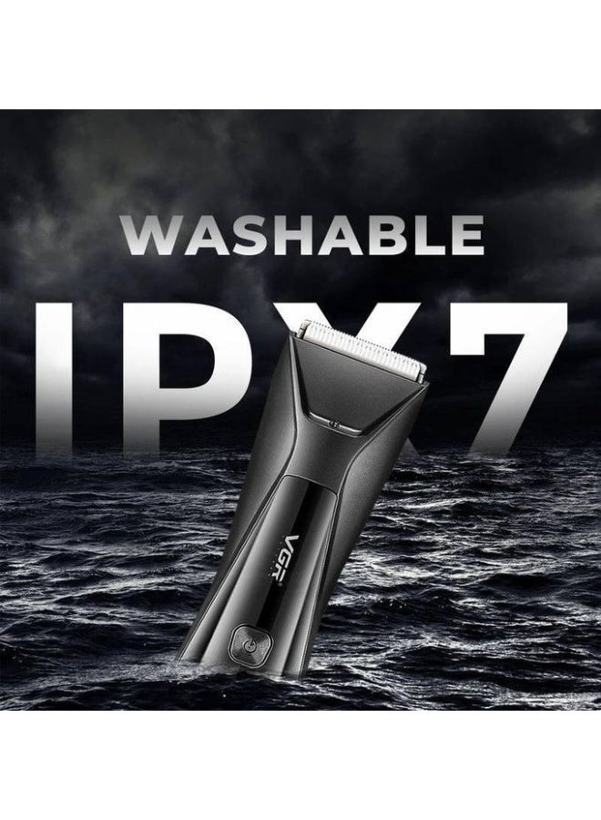 في جي آر مقص شعر الجسم V-938 للرجال - مقص شعر الكرة للرجال، مقص شعر الفخذ مع 4 مشط قص، مقص شعر العانة المقاوم للماء، قاعدة شحن لاسلكية، أداة تشذيب الجسم مع ضوء LED وقفل سفر - Image 4