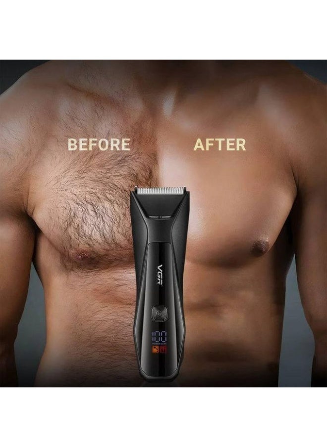 في جي آر مقص شعر الجسم V-938 للرجال - مقص شعر الكرة للرجال، مقص شعر الفخذ مع 4 مشط قص، مقص شعر العانة المقاوم للماء، قاعدة شحن لاسلكية، أداة تشذيب الجسم مع ضوء LED وقفل سفر - Image 3