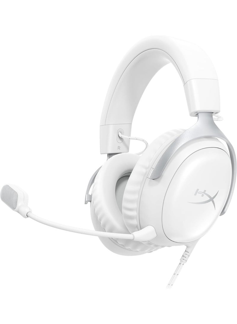 هايبركس HyperX Cloud III – Wired Gaming Headset, PC, PS5, Xbox Series X|S, Angled 53mm Drivers, DTS, Memory Foam, Durable Frame, Ultra-Clear 10mm Mic, USB-C, USB-A, 3.5mm – White/BS7C1AA - Image 1