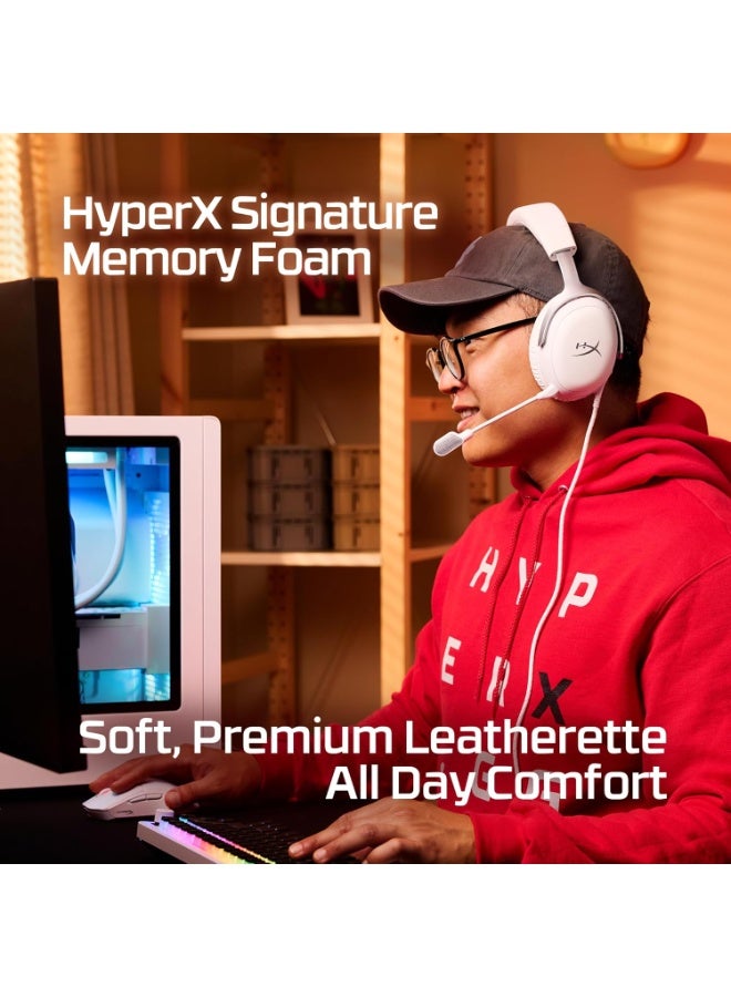 هايبركس HyperX Cloud III – Wired Gaming Headset, PC, PS5, Xbox Series X|S, Angled 53mm Drivers, DTS, Memory Foam, Durable Frame, Ultra-Clear 10mm Mic, USB-C, USB-A, 3.5mm – White/BS7C1AA - Image 2