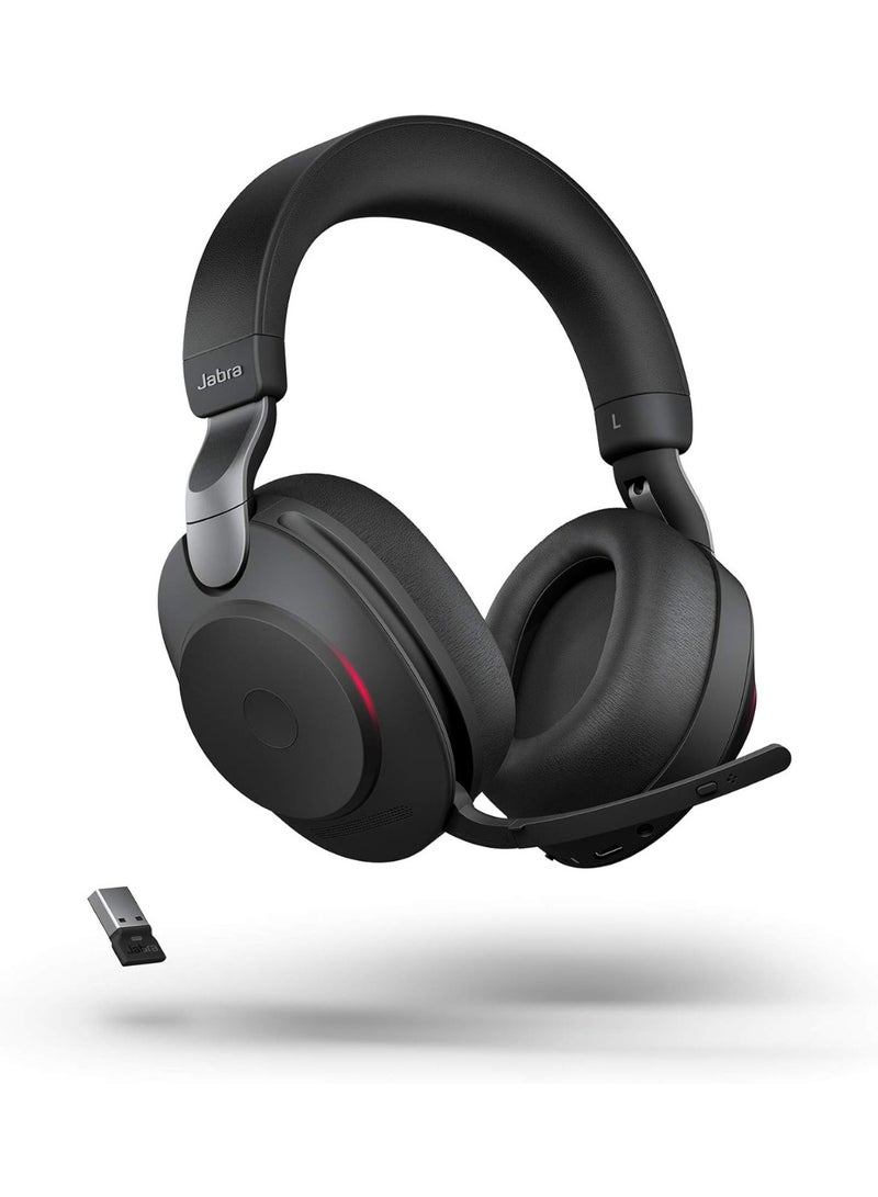 Jabra Evolve2 85 Link380a UC Stereo Wireless Over‑Ear Headset – ANC, 10‑Mic Array, 40 mm Speakers, Bluetooth 5.0, USB‑A/3.5 mm, 37 Hr Battery, Microsoft Teams Certified, Carry Case & Charging Stand | 28599‑999‑989 Black - Image 1