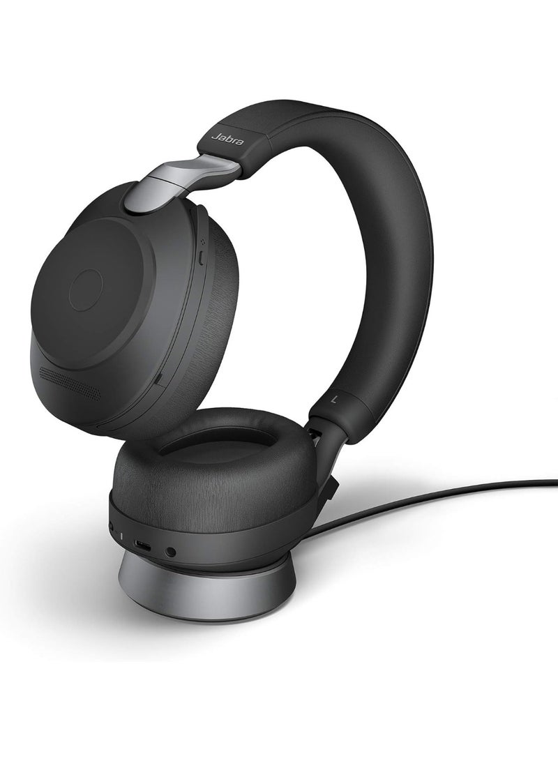 Jabra Evolve2 85 Link380a UC Stereo Wireless Over‑Ear Headset – ANC, 10‑Mic Array, 40 mm Speakers, Bluetooth 5.0, USB‑A/3.5 mm, 37 Hr Battery, Microsoft Teams Certified, Carry Case & Charging Stand | 28599‑999‑989 Black - Image 2