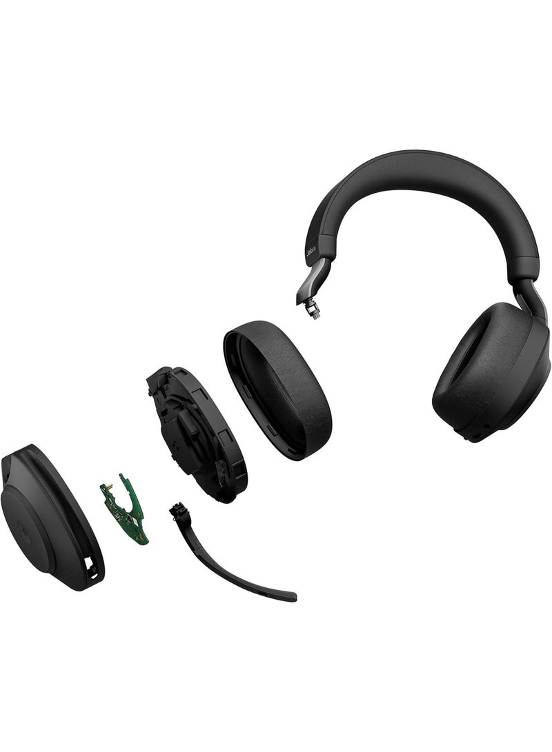 Jabra Evolve2 85 Link380a UC Stereo Wireless Over‑Ear Headset – ANC, 10‑Mic Array, 40 mm Speakers, Bluetooth 5.0, USB‑A/3.5 mm, 37 Hr Battery, Microsoft Teams Certified, Carry Case & Charging Stand | 28599‑999‑989 Black - Image 5