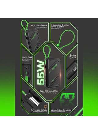 Infinix 55W Fast Charging Power Bank 20000mAh – Portable Charger with Built-in Type-C Cable and USB Output – High Capacity Battery Pack External Powerbank Compatible with iPhone 17/16/15, Samsung Galaxy S25/S24/S23, Android Phones and Tablets – Black Black - view 3