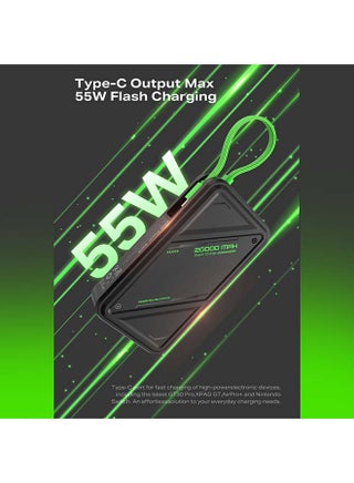 Infinix 55W Fast Charging Power Bank 20000mAh – Portable Charger with Built-in Type-C Cable and USB Output – High Capacity Battery Pack External Powerbank Compatible with iPhone 17/16/15, Samsung Galaxy S25/S24/S23, Android Phones and Tablets – Black Black - view 4