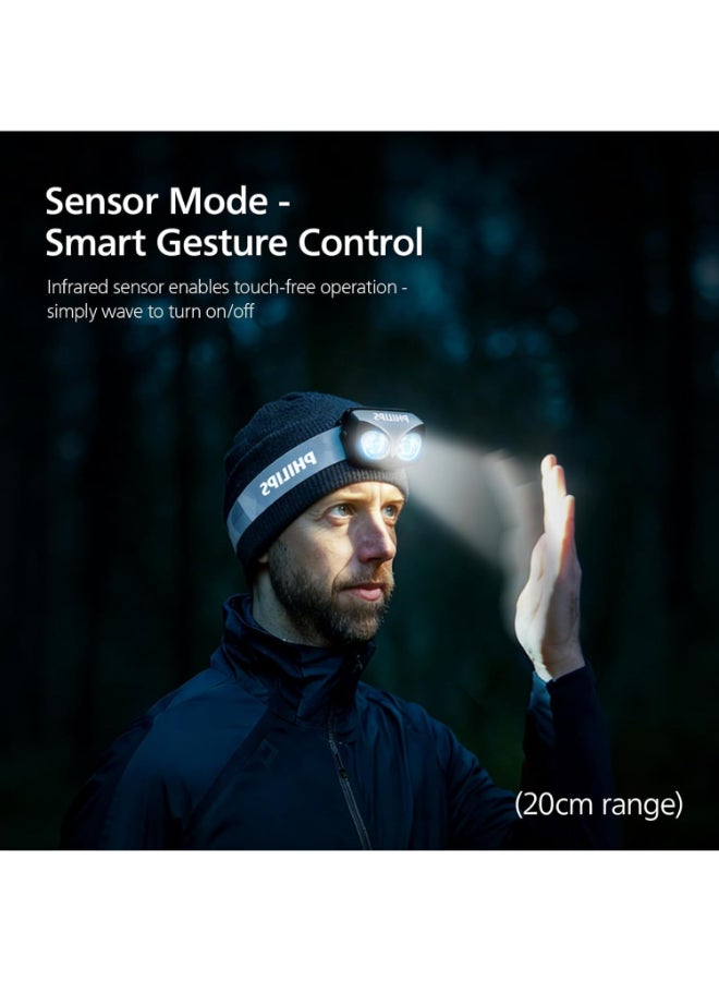 فيليبس PHILIPS Rechargeable LED Headlamp | 450 Lumens Brightness | Smart Gesture Control Hands-Free | 5 Lighting Modes | 1000mAh Battery Long Runtime | Model SFL3342RH/56 | 2 Year Warranty SFL3342RH/56 Grey - Image 5