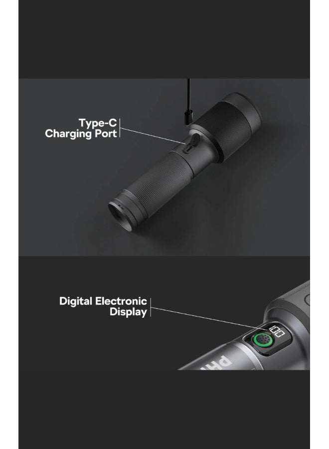 PHILIPS Rechargeable LED Flashlight Torch | 2500 Lumens Ultra High Brightness | Aircraft Aluminium Alloy Body | Zoom Adjustable Beam 860m Range | 9000mAh Battery | Model SFL5102/56 | 2 Year Warranty GREY - Image 4