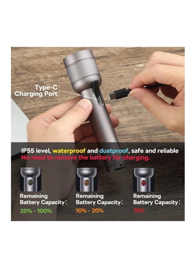 Philips Rechargeable LED Flashlight 1500 Lumens | 400m Long Range Torch | USB‑C Fast Charging | 3500mAh Battery | IP55 Waterproof | Stepless Dimming | Strobe & SOS Modes | Aluminum Alloy Tactical Torch SFL6166R grey - Image 4