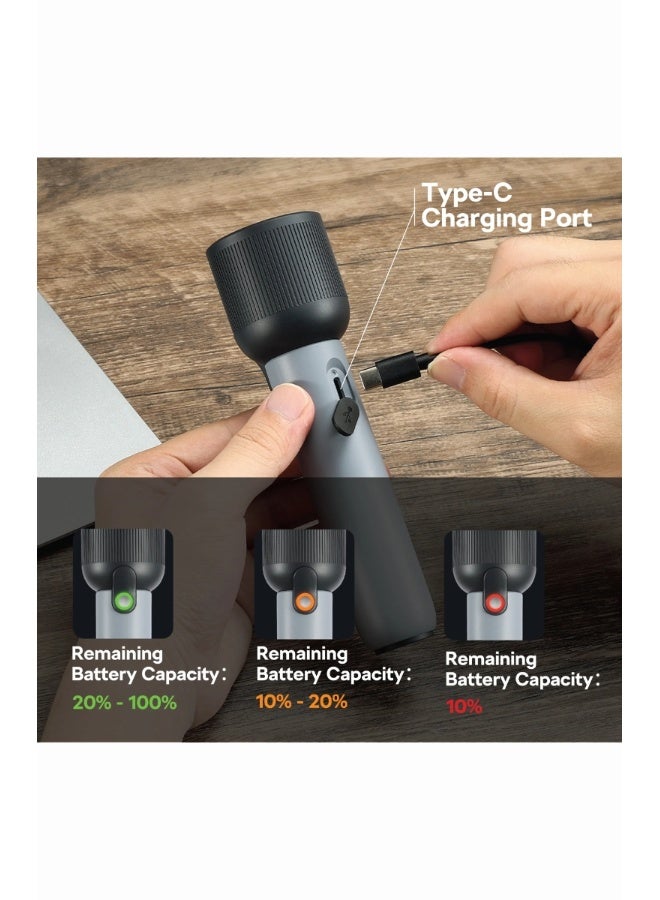 PHILIPS  Rechargeable LED Flashlight 400 Lumens | 150m Long Range Torch | USB‑C Charging | 2000mAh Battery | IP44 Waterproof | Stepless Dimming | Compact Portable Torch SFL1181/56 Grey - Image 5