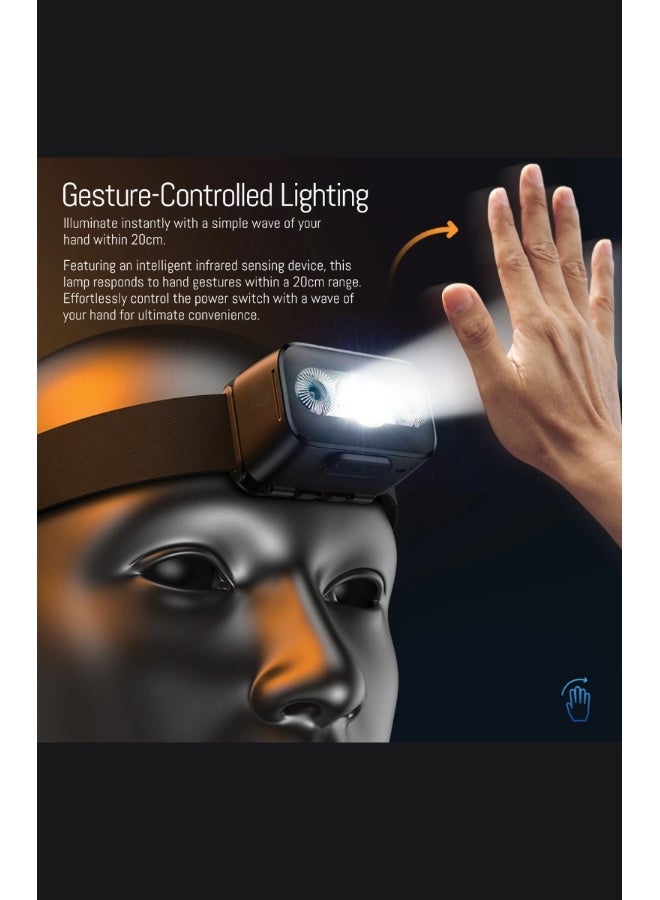 فيليبس PHILIPS  Rechargeable LED Headlamp 220 Lumens | 100m Beam Range | 10 Light Modes | USB‑C Charging | Gesture Sensor Control | IPX4 Waterproof | Adjustable Headlight Torch SFL3153RH SFL3153 Black - Image 4