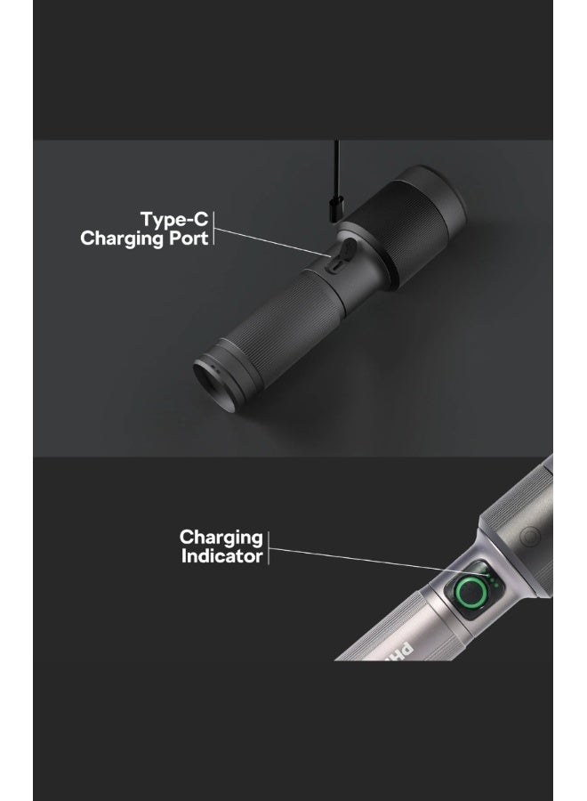 Philips Rechargeable LED Flashlight Torch | 1450 Lumens High Brightness | Aircraft Aluminium Alloy Body | Zoom Adjustable Beam 600m Range | 2200mAh Battery | Model SFL2101/56 | 2 Year Warranty GREY - Image 5