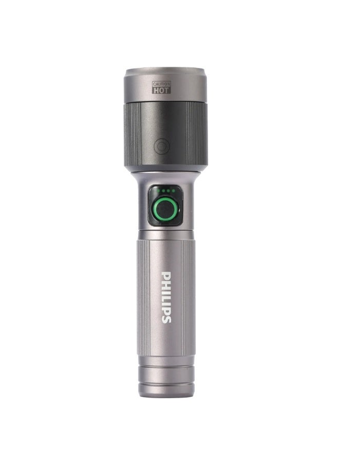 Philips Rechargeable LED Flashlight Torch | 1450 Lumens High Brightness | Aircraft Aluminium Alloy Body | Zoom Adjustable Beam 600m Range | 2200mAh Battery | Model SFL2101/56 | 2 Year Warranty GREY - Image 2