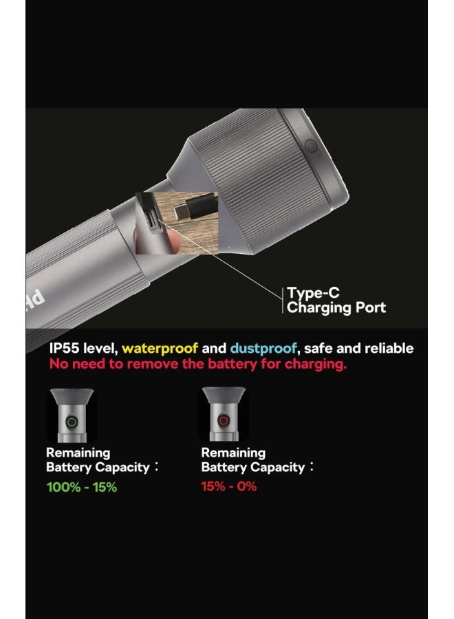 فيليبس فلاشلايت LED قابل لإعادة الشحن من فيليبس 650 لومن | مصباح بعيد المدى 450م | هيكل من الألمنيوم للطائرات | بطارية 3000 مللي أمبير | شحن USB | أوضاع وميض و SOS | SFL2243/56 - Image 5