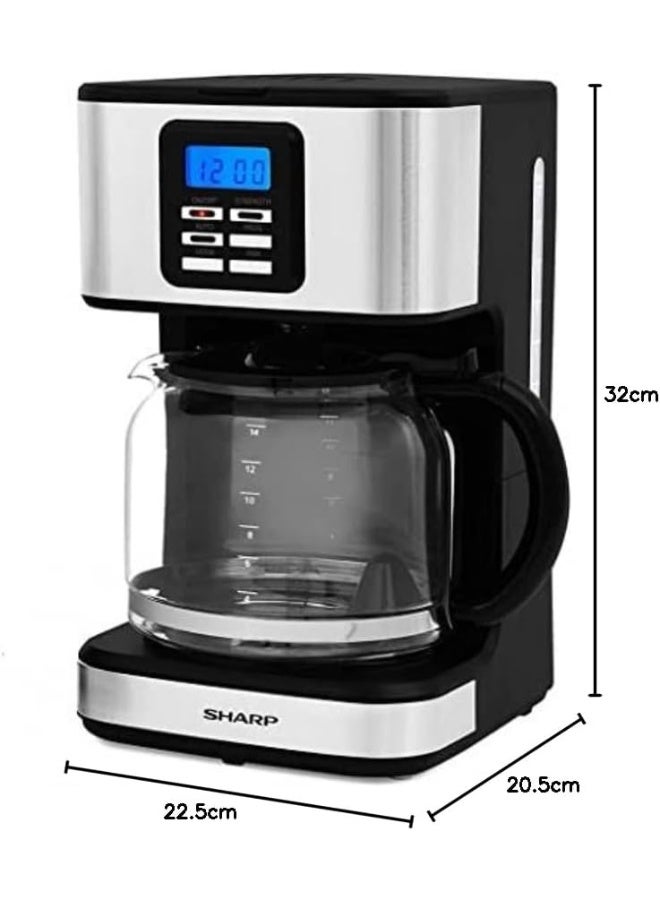 Sharp 950W 15 Cup 12 Hours Programmable Coffee Maker with 1.8L Glass Keep Warm Feature for Drip Coffee HMDX41S3 1.8 L 950 W HM-DX41-S3 Black - Image 2