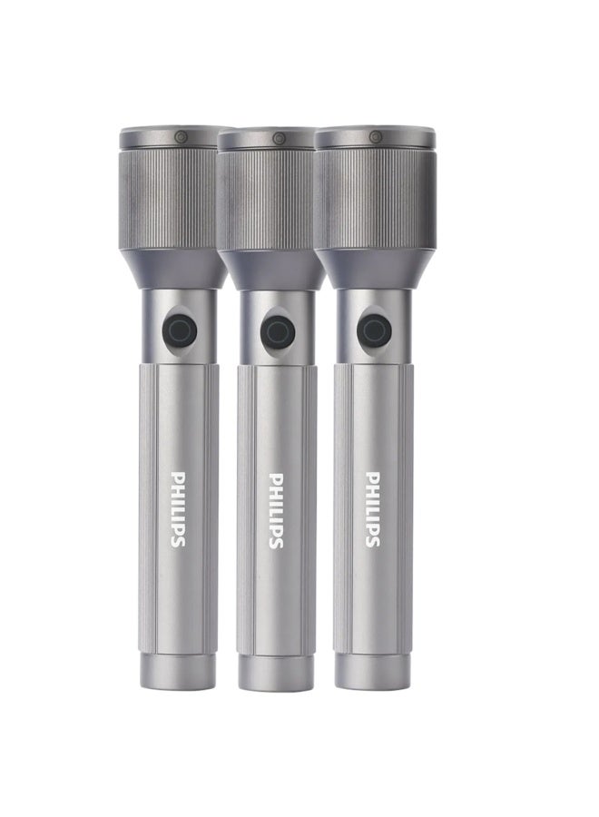 فيليبس PHILIPS Aircraft Aluminium Alloy 25cms Zoom LED Rechargeable Flashlight – 1100Lumens, 950m Range, 3000mAh SFL2143C3/56 ( PACK OF 3 ) grey 50*32*225mm - Image 2
