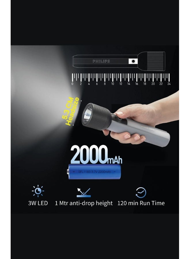 فيليبس فلاش لايت فليبس ABS متعدد الوظائف قابل لإعادة الشحن و ضوء محمول 400 لومن | مدى 150م | بطارية 2200 مللي أمبير | شحن USB-C | أوضاع قابلة للتعتيم | مصباح IP44 SFL1183/56 - Image 3