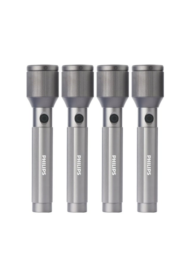 Philips Pack of 4 Philips SFL2143C5 LED Rechargeable Flashlight – 1100 Lumens, 950m Range, Zoom Function, Aircraft Aluminium Alloy Build, 3000mAh Battery, Stepless Dimming, Multiple Modes, Water & Drop Resistant, Grey grey - Image 2