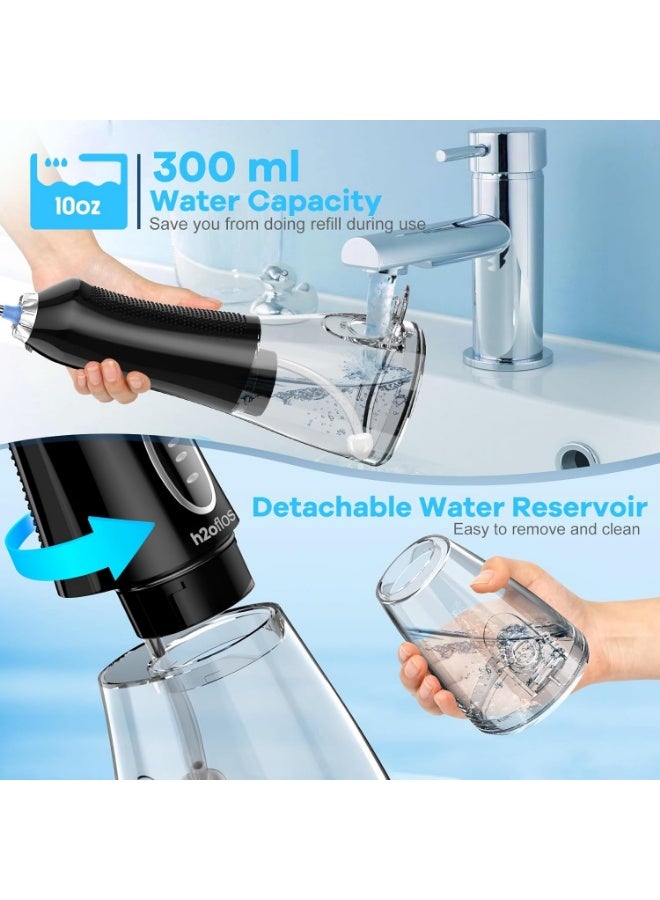 إتش تو أو فلوس م irrigator الفم الأسنان المحمولة مع 5 أوضاع، 5 نصائح نفاثة قابلة للاستبدال، منظف أسنان قابل لإعادة الشحن ومقاوم للماء للاستخدام في المنزل والسفر - 300 مل خزان قابل للفصل - Image 3