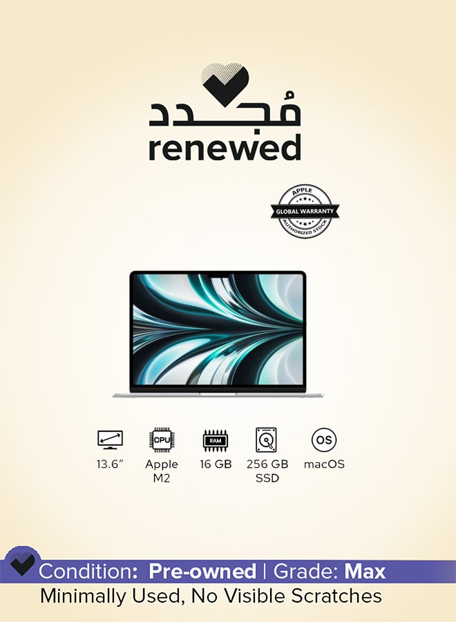 Apple Renewed - MacBook Air MC7V4 | 13.6 Inch Display | Apple M2 Chip | 8-Core CPU 8-Core GPU | 16GB RAM | 256GB SSD | macOS | English And Arabic Keyboard | English/Arabic silver - Image 1