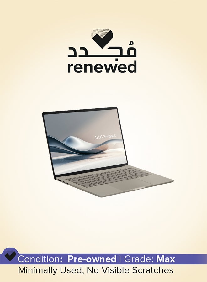 أسوس Renewed - Zenbook Laptop With 14-Inch OLED WUXGA (1920x1200) Display, Snapdragon X X126100 Purwa SE Qualcomm Hexagon NPU up to 45TOPS Processor/16GB RAM DDR5/1TB SSD/Qualcomm Aderno Graphics/Windows 11 Home/Full HD Camera+Free Sleeve Zabriskie Beige - Image 1
