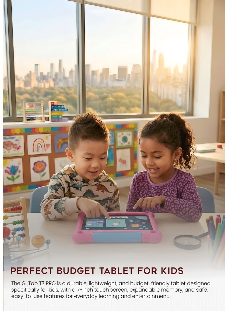 G-Tab T7 Pro 7-inch IPS Display, 4GB RAM 64GB ROM, Android 14, 5H Battery Life, Kids Tablet with Free EVA Case – Pink - Image 5