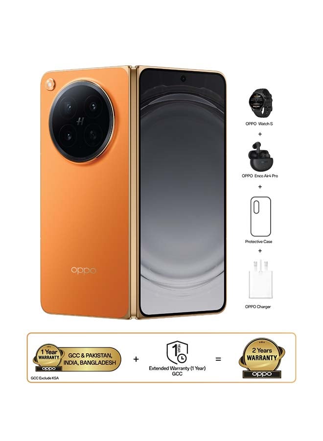 Find N6 Ultra Slim Zero-Feel Crease Foldable AI Phone Dual SIM 5G 16GB RAM 512GB Blossom Orange + Oppo Watch S + OPPO Enco Air4 Pro - Middle East Version