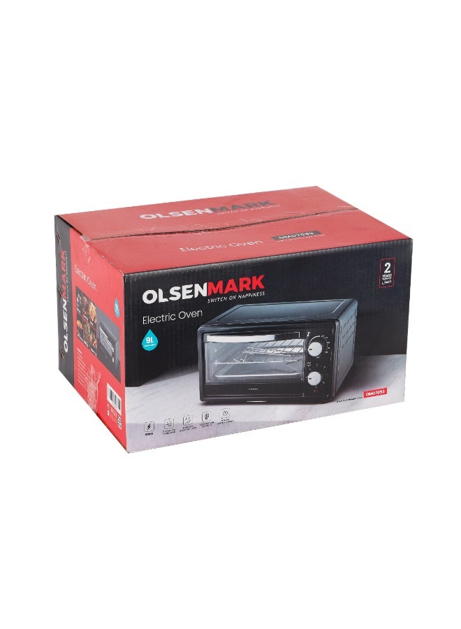 Olsenmark 9L Electric Oven – 900W, 100–250°C Temperature Control, 60-Minute Timer with Auto Shut-Off & End Bell, Glass Window, Full Black Design | Model OMO7053 9 L 900 W OMO7053 black - Image 4