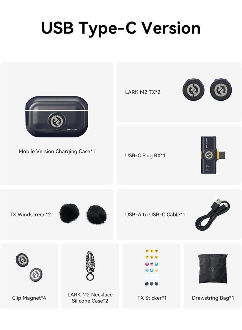 Hollyland LARK M2 Wireless Microphone System for Android Smartphone and iPhone 16 15 Series Mini Lavalier Mic with Noise Cancellation Hi Fi Audio 1000ft Range 30 Hours Battery for Vlog Livestream Interview Type-C Version - Image 3