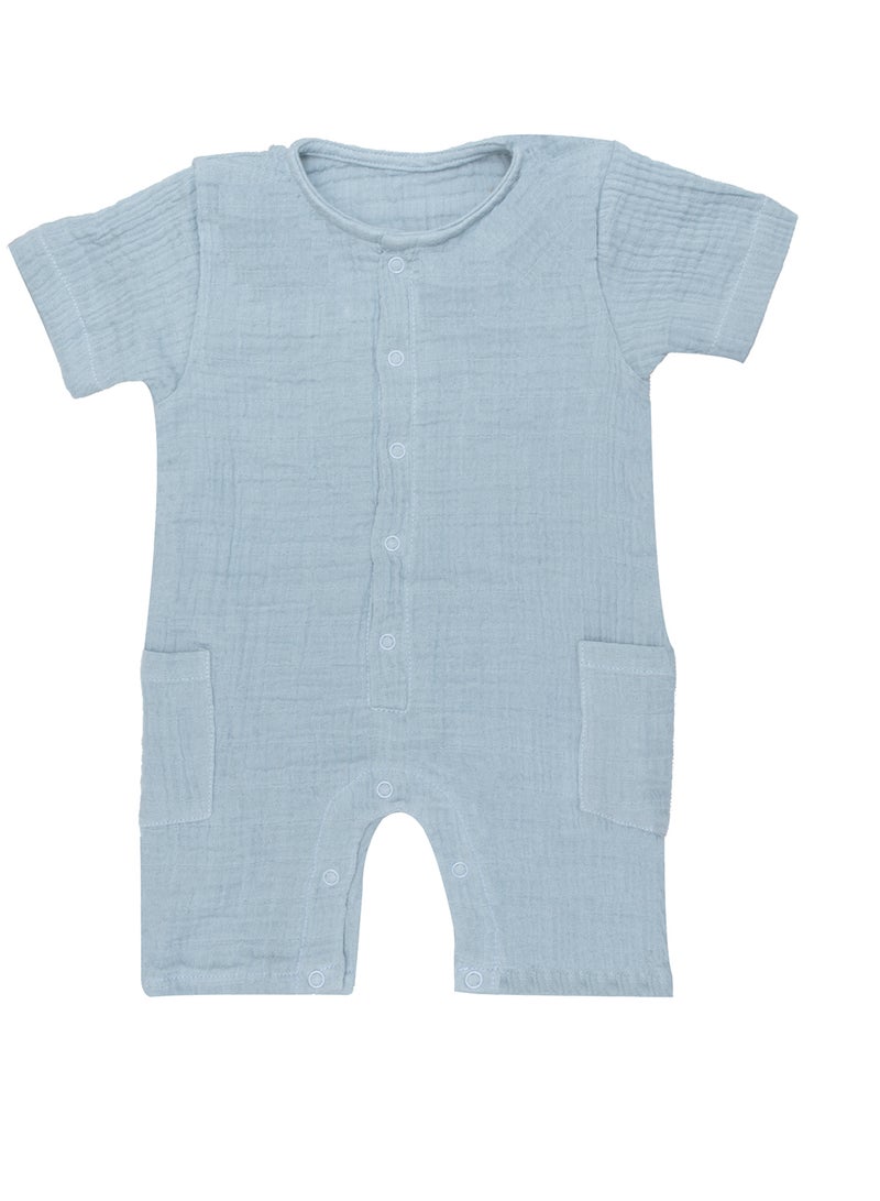 مون Organic Crinkle Muslin Romper (18-24 Months) - Blue - Image 1