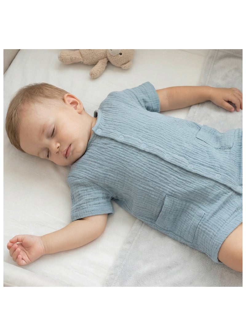 مون Organic Crinkle Muslin Romper (18-24 Months) - Blue - Image 3