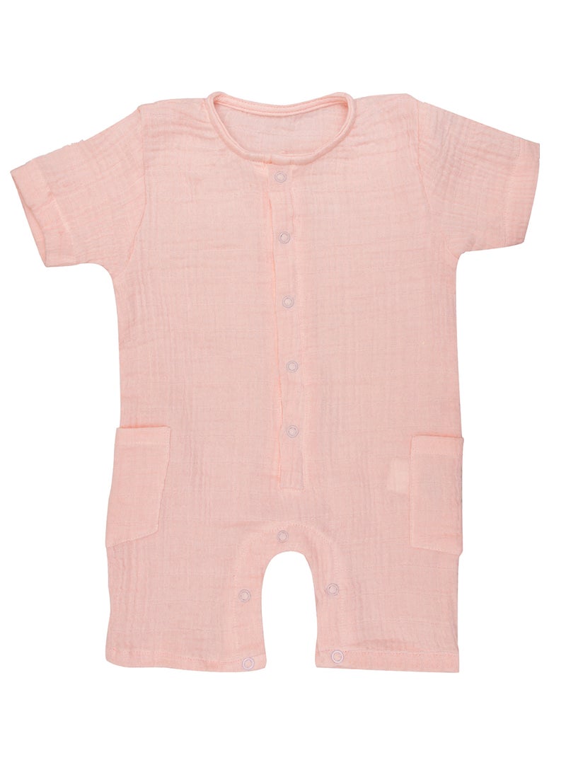 مون Organic Crinkle Muslin Romper (18-24 Months) - Pink - Image 1