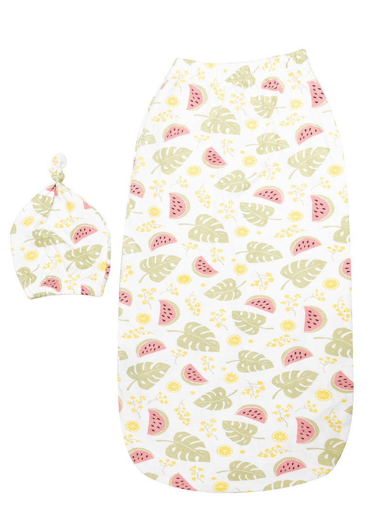 مون Organic Cocoon and Beanie Set (0 Months +) - Melon Print - Image 1