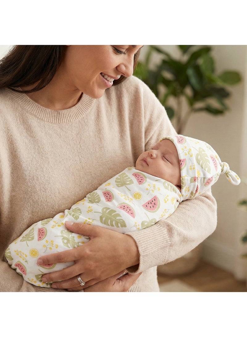 مون Organic Cocoon and Beanie Set (0 Months +) - Melon Print - Image 5