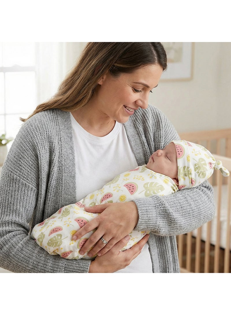 مون Organic Cocoon and Beanie Set (0 Months +) - Melon Print - Image 3