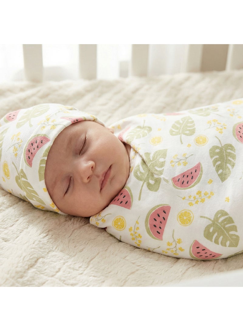 مون Organic Cocoon and Beanie Set (0 Months +) - Melon Print - Image 4