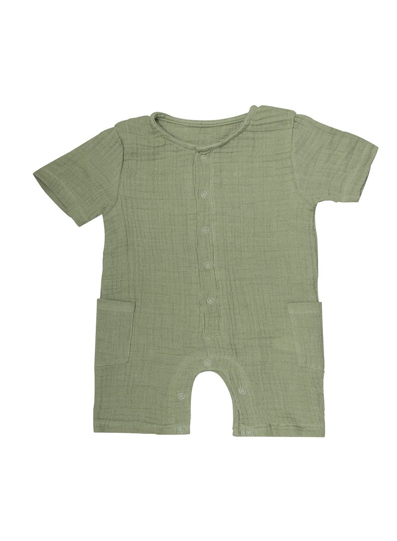 مون Organic Crinkle Muslin Romper (18-24 Months) - Green - Image 1