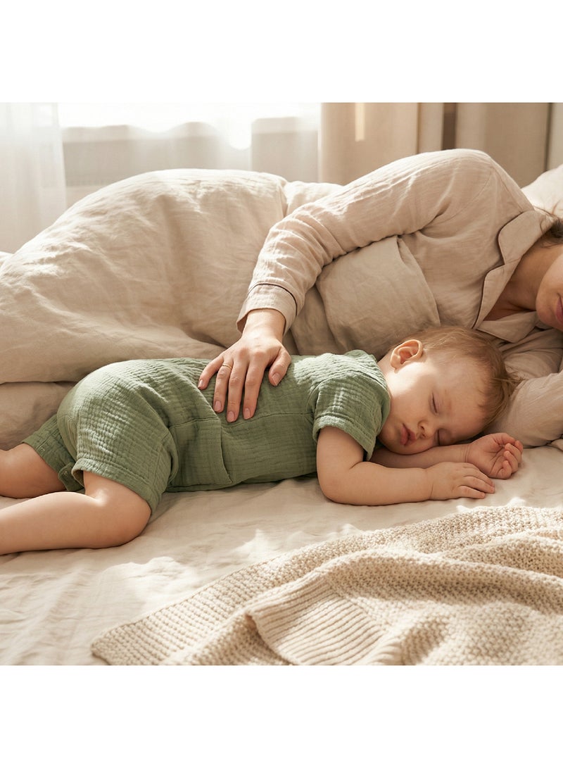 مون Organic Crinkle Muslin Romper (18-24 Months) - Green - Image 3